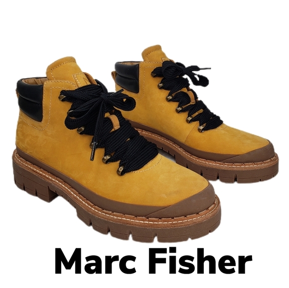 Marc Fisher LTD CLcairy Tan/Yellow Suede Lace up Hiking Outdoor Boots Sz 9.5M - Picture 1 of 10
